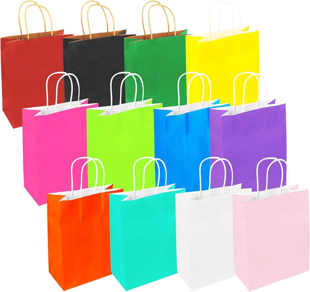 24 papieren zakken van wit kraftpapier - cadeauzakjes van kraftpapier - papieren zakken met handgrepen voor bruiloft, verjaardag, feest, Kerstmis - 21 x 11 x 27 cm (kleur)