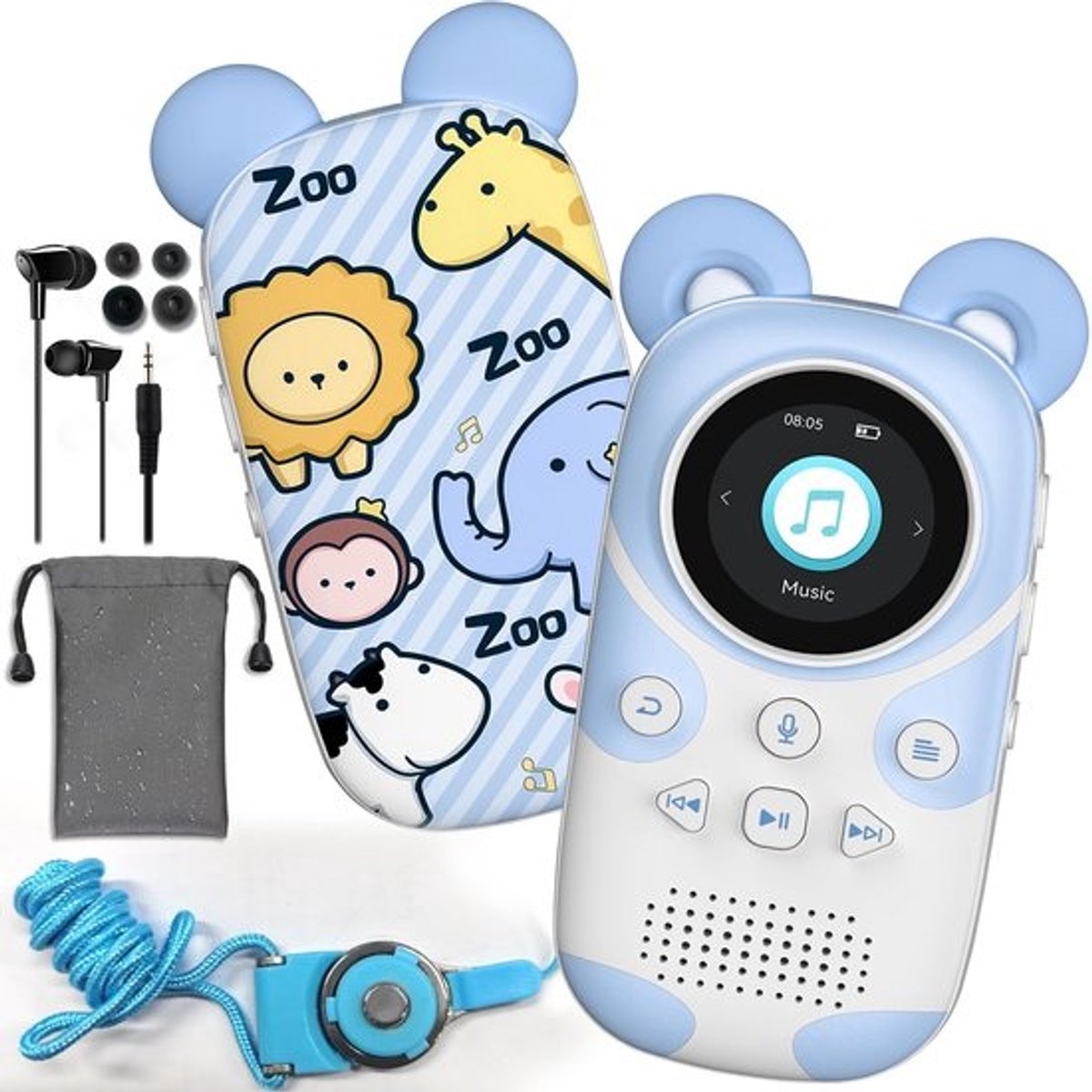 Dailygoods- MP3-speler 64 GB - Bluetooth 5.3 - FM-radio - Wekker - Opnamefunctie - Stopwatchfunctie - Geschikt voor kinderen - Muziekspeler