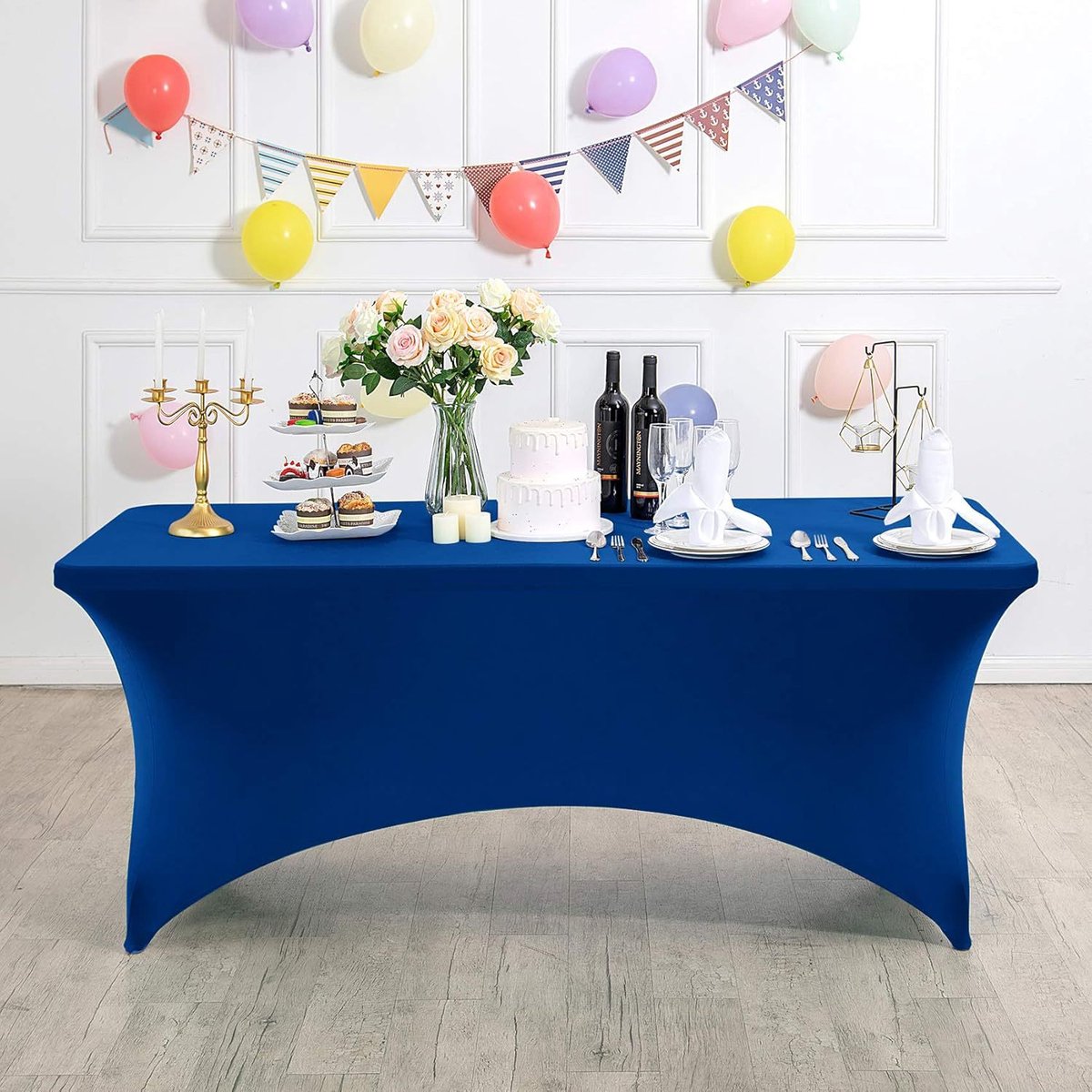 Rechthoekig, rekbaar en vlekbestendig tafelkleed, waterdicht, wasbaar en rekbaar, geschikt voor het decoreren van terrassen, keukens, bruiloften, verjaardagen, feesten, picknicks en andere gelegenheden,Klassiek blauw - 183 x 76 x 76 cm (6 voet)