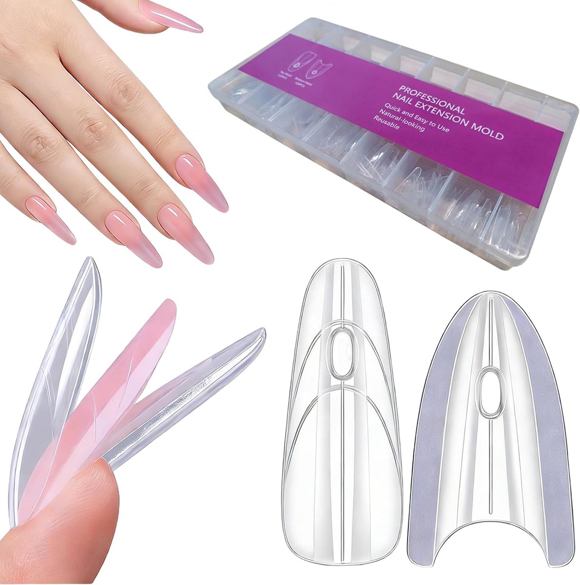 Starter Set, 240 stuks Polygel Dual Tips nagels, Sandwich Dual Nails vormen voor DIY nagelverlenging, 15 maten heldere kunststofvormen voor manicure thuis