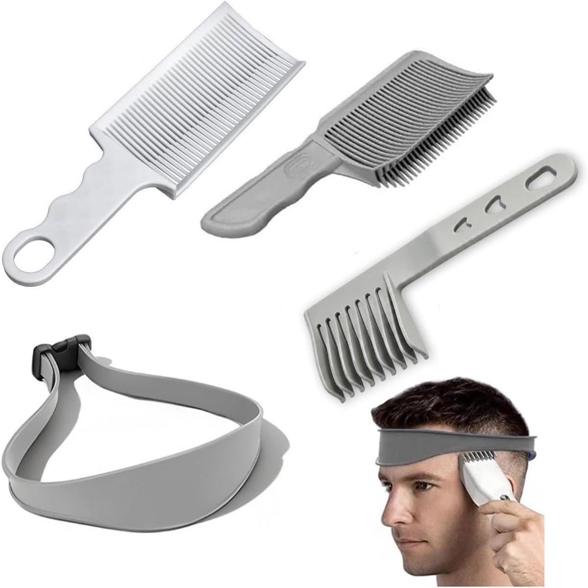 4 stuks haarsnijhulp haarsnijmal haarsnijkom voor mannen set haarsnijmal siliconen barbierkam verstelbare haarsnijhulp voor zelf knippen van haar