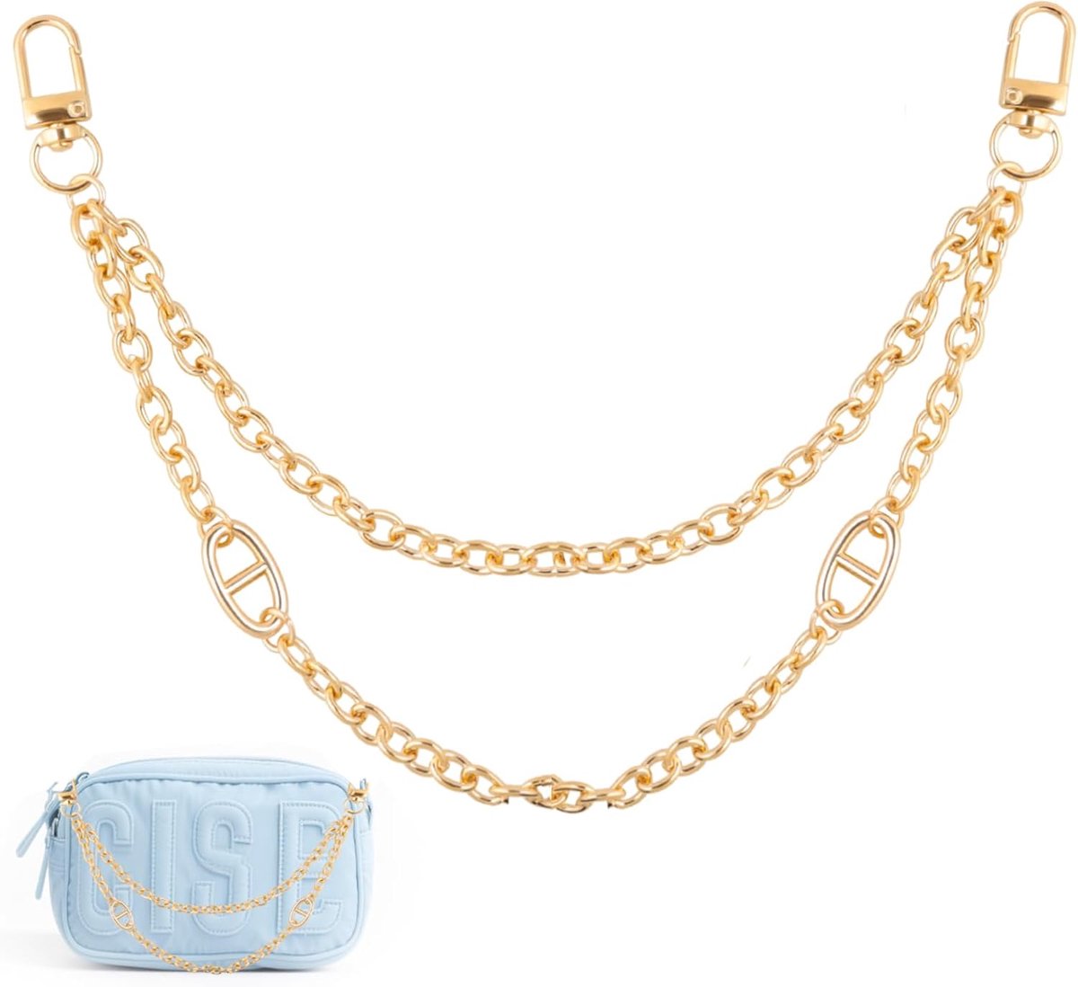 Tasketting, goudkleurig, 29 cm, portemonnee-kettingverlenging, handtas, tas, varkenneus, verlengketting, sierketting, voor dames, tailleketting, crossbody, schoudertas, handtassen