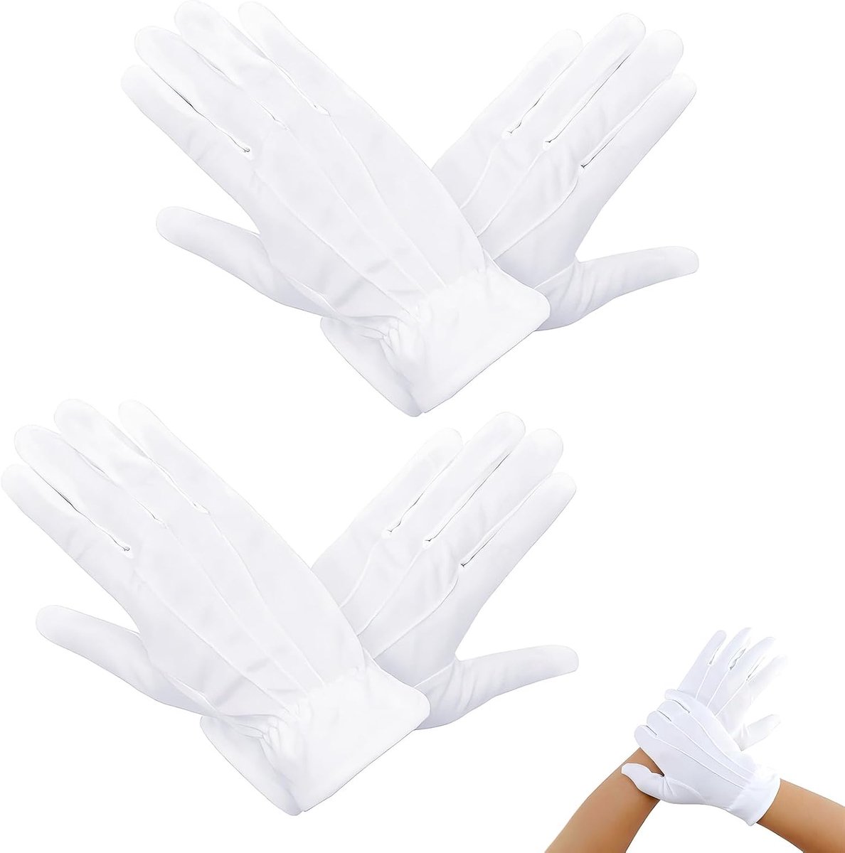 Handschoenen, zacht, 2 paar, L, Dermatest: Zeer goed, 100% katoen, jersey handschoenen, perfecte pasvorm, wit, wit, Eén maat