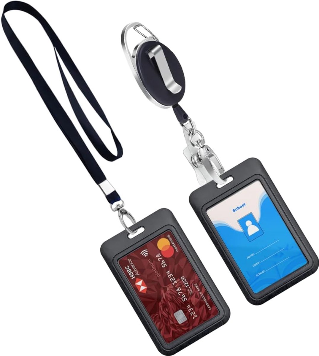 2 uitschuifbare badgehouders met feesten, verticale kunststof kaarthouder, 1 set bevat - koord, ID-kaarthouder en harde waterdichte hoes voor ID-kaarthouders