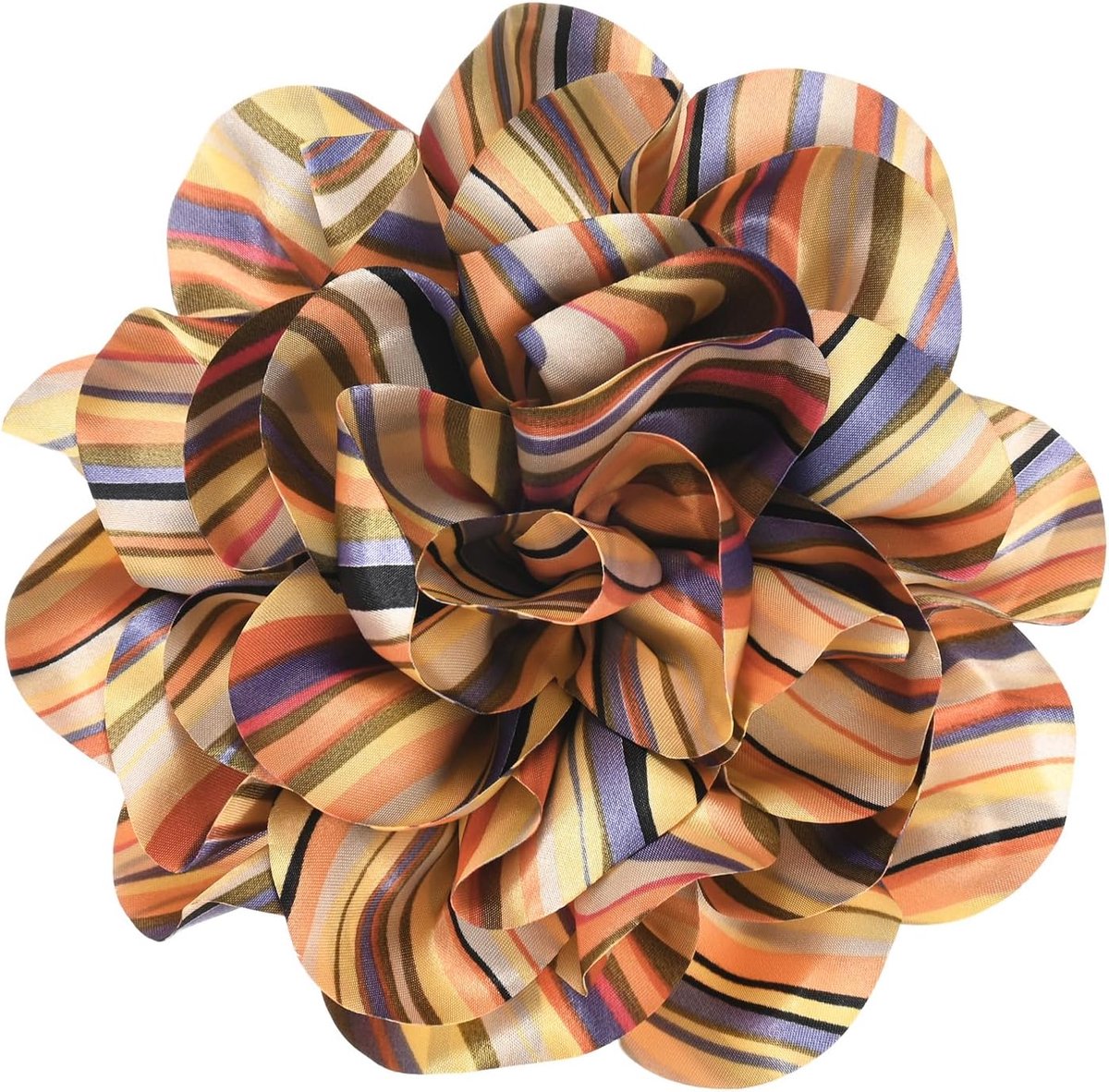 Broches, 8,3 inch reversspeldjes sierlijke satijnen stof grote camelia oversized broche pin voor vrouwen bruiloft/dans/kleding/feest [21cm, oranje strepen]
