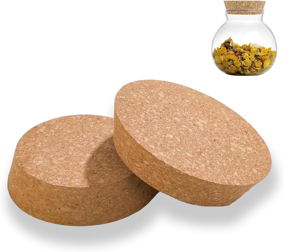 Kurk, 2 stuks, 100 x 85 x 30 mm, kurken om te knutselen, flessendoppen van kurk, grote kurkstop, zachte houten stop, voor glazen flessen, wijnflessen, karaffen, keramiek