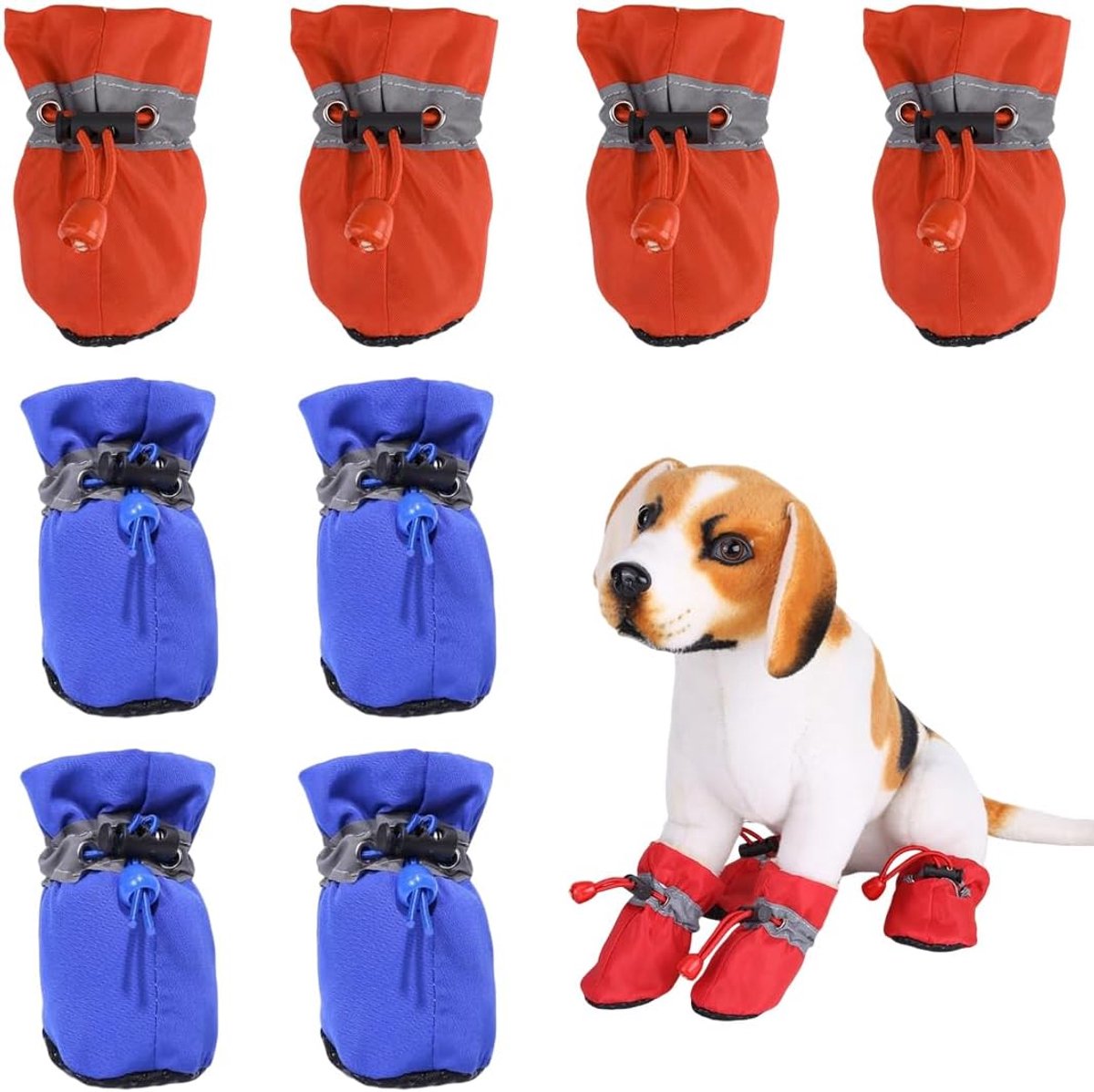 Schoenen, 8 stuks, sneeuwlaarzen, waterdichte pootbescherming met antislipzool, antislip bescherming voor kleine honden in de winter, kleine en middelgrote maat (rood)