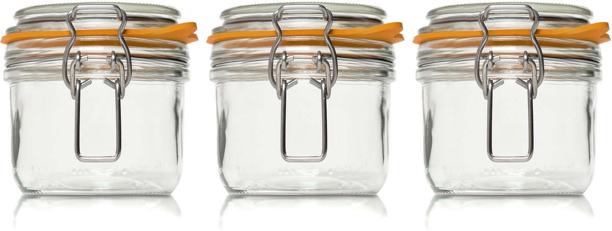 Le Parfait 350ml/gr Weckpotten Set (3x 350ml/gr) | OP=OP XL VOORDEELSET | 3 Weckpotten van 350ML/GR met brede opening | Premium A-kwaliteit | Robuust en Voedselveilig | Ideaal als voorraadpot, inmaakpot of conserveerpot | Made in France