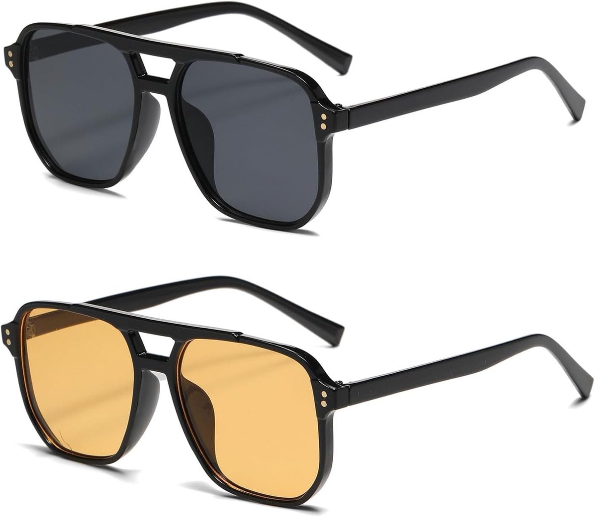 2 stuks retro vierkante zonnebril voor dames en heren, jaren '70 vintage zonnebril, trendy klassieke bril met dubbele brug, geschikt voor reizen, vakantie en vrije tijd