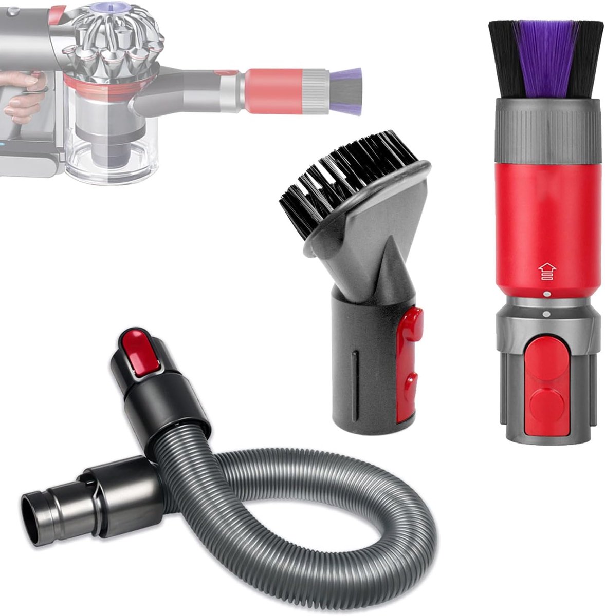 Borstels zonder resten stofzuiger, accessoireset, krasvrije stofborstel voor Dyson slang V7/V8/V10/V11/V12/V15 accessoires, verlenging flexibele slang voor Dyson