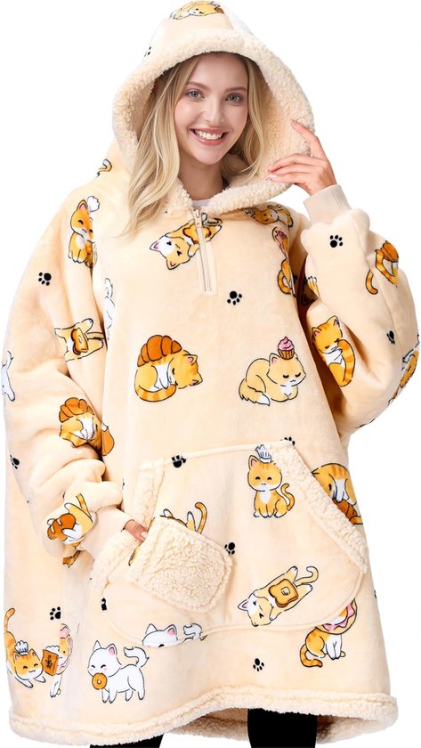Getup Draagbare deken hoodie – oversized flanel sherpa fleece sweatshirt deken voor volwassenen, kinderen, vrouwen en mannen Getup Draagbare deken hoodie – oversized flanel sherpa fleece sweatshirt deken voor volwassenen, kinderen, vrouwen en mannen