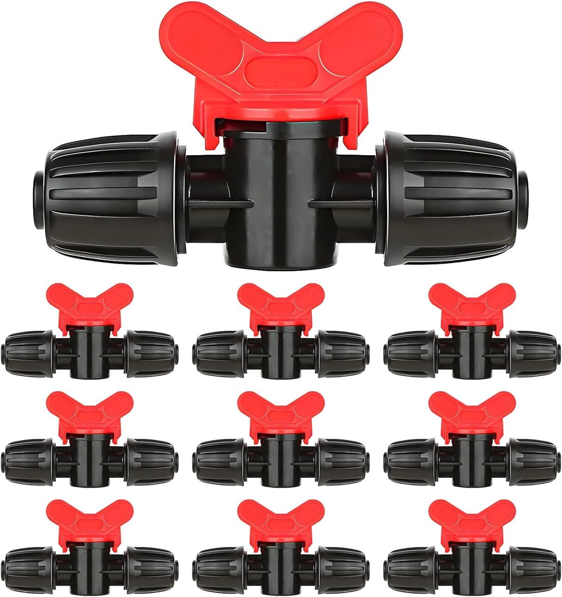 Set van 10 druppelirrigatie haakkraan, kogelkraan slangaansluiting, 16 mm 1/2 inch afsluitklep, robuust en duurzaam, voor tuin, landbouw en kas