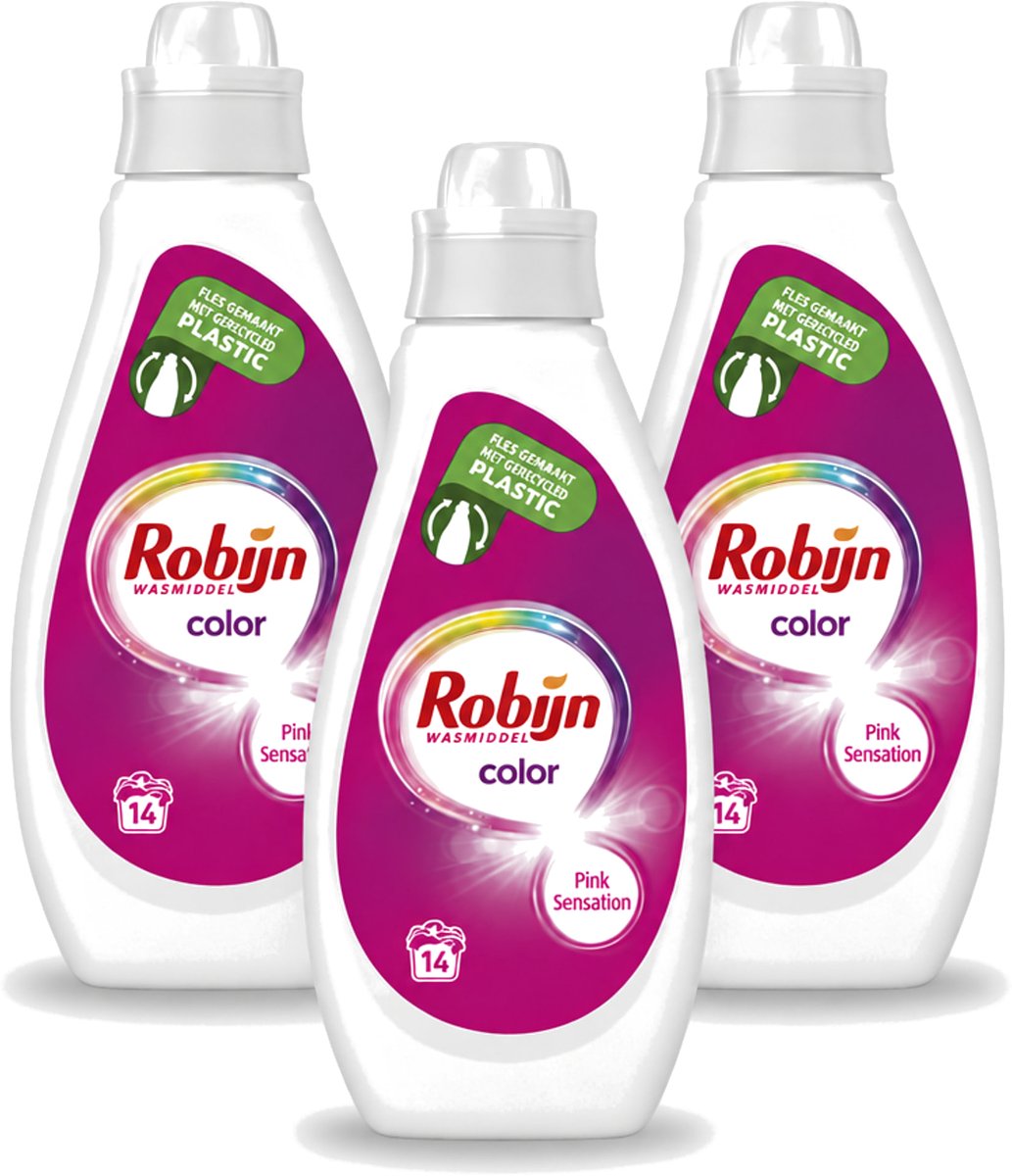 3 x Robijn - Color - Vloeibaar Wasmiddel - Pink Sensation - 14 Wasbeurten - 700 ml - Voordeelverpakking - 3 stuks