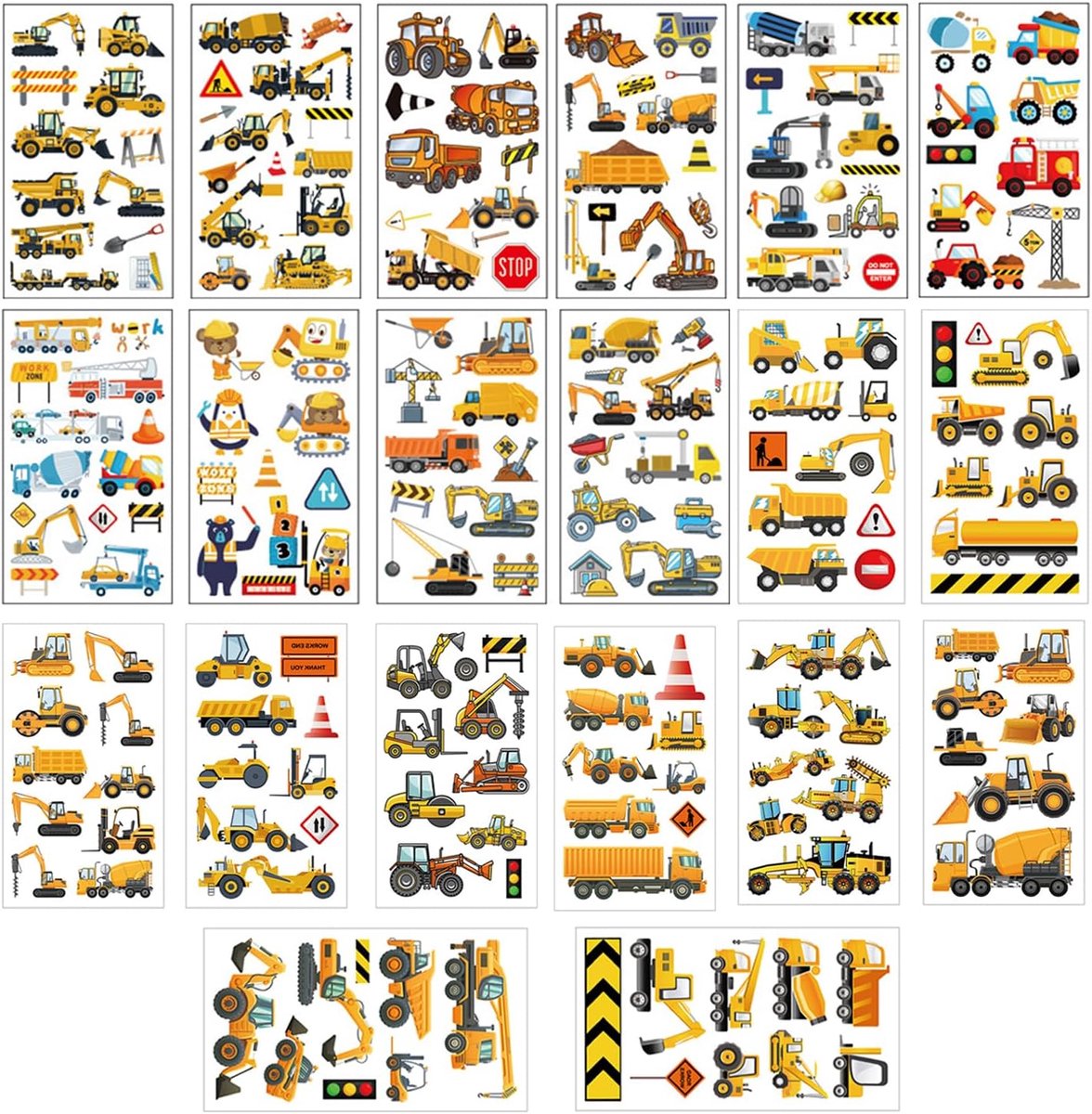 20 vellen graafmachine tattoo-stickers, cartoontechniek voertuig nep-tatoeages, grappige tijdelijke stickers, waterdichte kinderstickers, geschikt voor verjaardagscadeaus, themafeesten