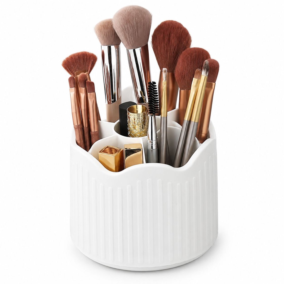 VHV - Opbergdoos - 1 stuk - Wit - Draaiende make-up organizer - 360° draaibare make-up - Houder voor make-upkwasten - in de badkamer
