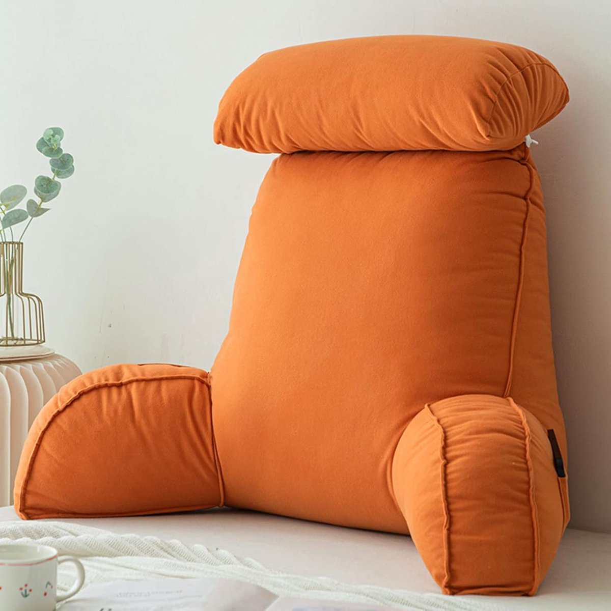 Reading Pillow, Back Support Pillow, Backrest Pads for Bed with Arms, with Pockets and Neck Pillow, Ideal for Sitting - ShopVlot