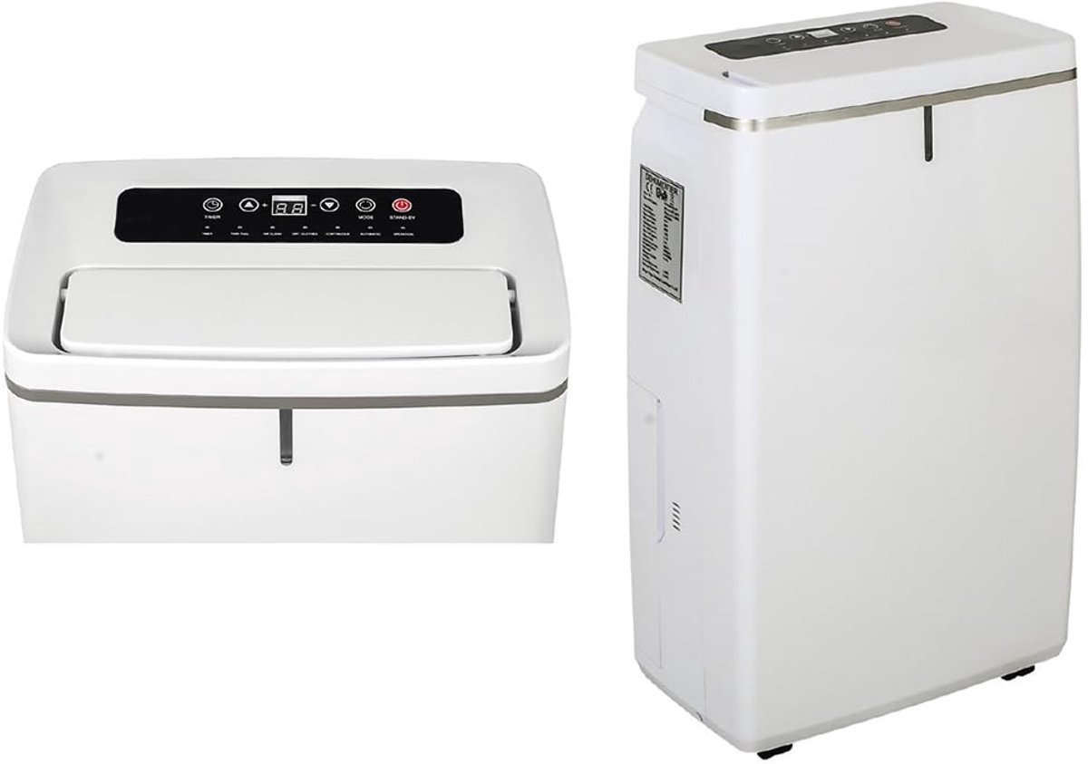 Luchtontvochtiger 20 Liter - Met Programmeur En Handvat - 5,5 Liter Tankvolume - Nikkel-Zilver - Comfort Modus - Ventilator
