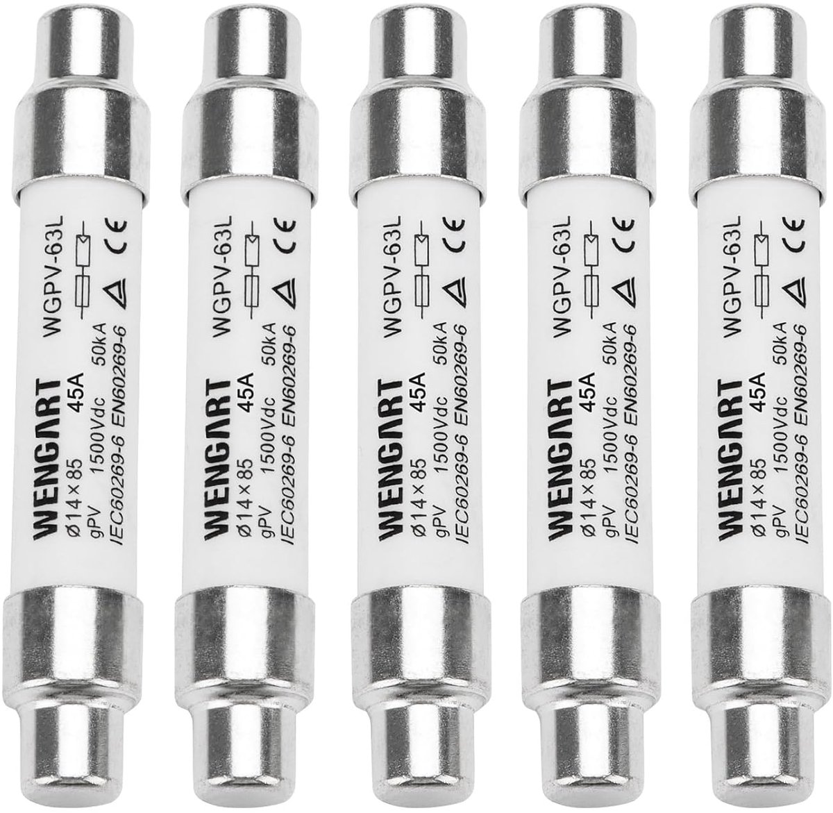 Wengart PV Fuse WGPV-63L, 5 pieces, 50 KA, DC1500 V, 14 x 85 mm, for use in photovoltaics, solar installations and - ShopVlot