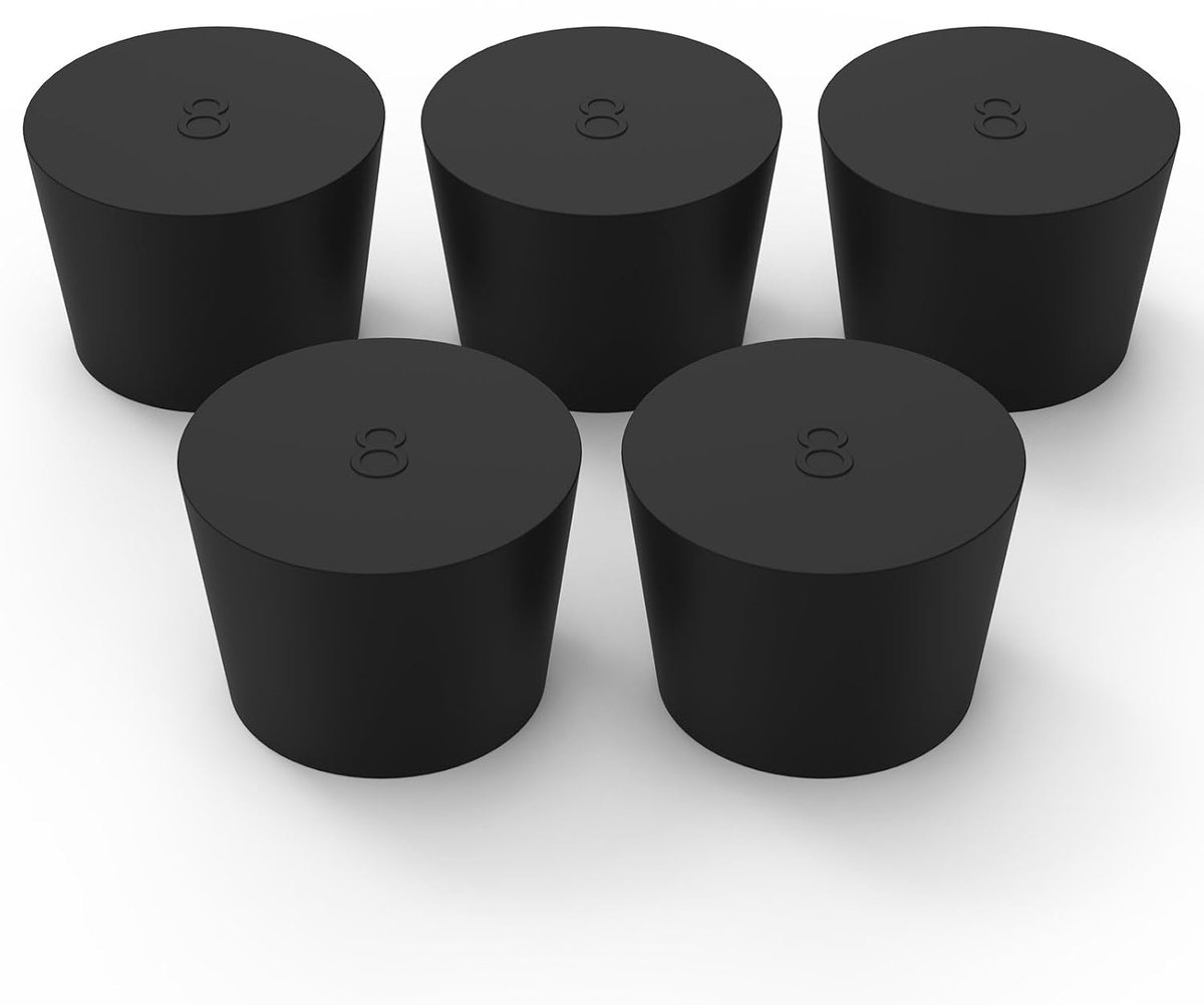 Conische rubberen stop 8# - 5 stuks zwart - voor luchtdichte afsluiting - ideaal voor laboratoriumglaswerk - ShopVlot