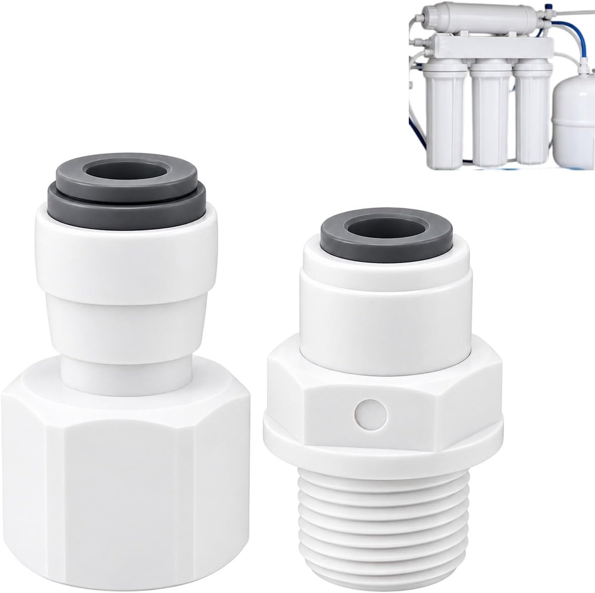 2 stuks waterfilter-snelaansluitingen 1/4 inch - 3/8 inch