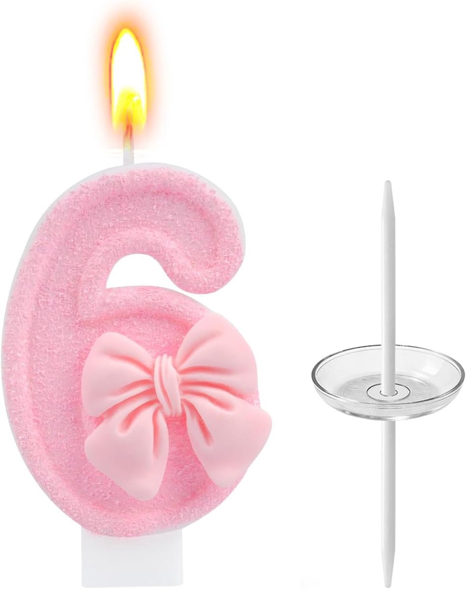 6e verjaardagstaart kaars,3D roze nummer kaars decoratie