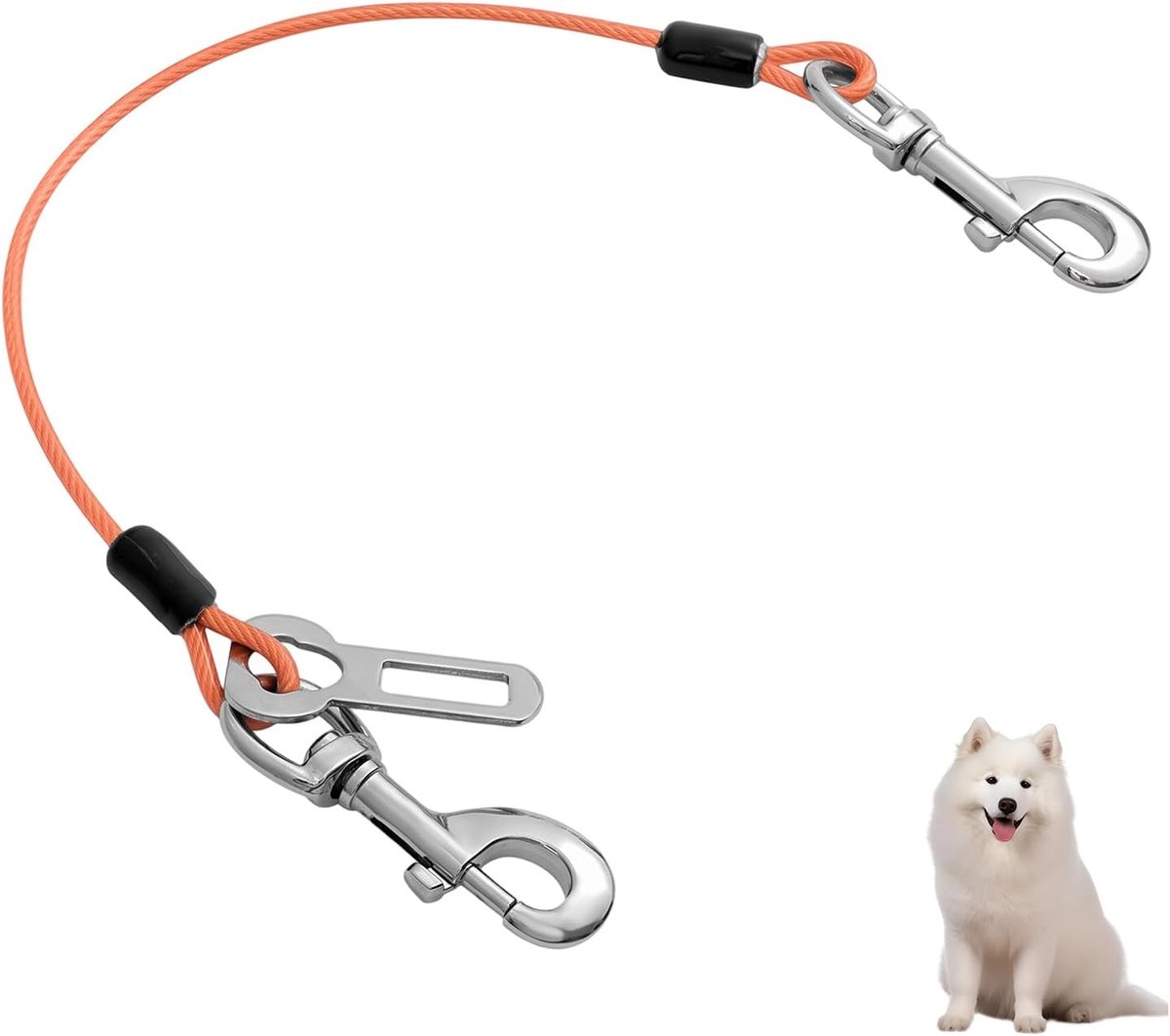 Hondenriem voor grote en middelgrote honden van staal, 60 cm, robuust, met 360 graden draaibare karabijnhaak, korte hondenketting voor training en veilige wandelingen, oranje