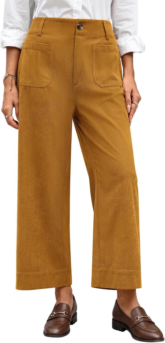 Broek Dames Cropped Wijde Pijpen Broek