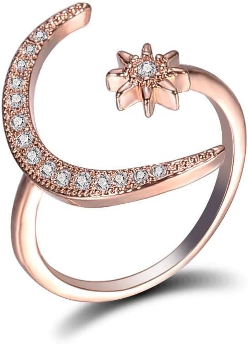 Heldere Zirkoon Engagement Bruiloft Open Verstelbare Ring Women'S Rose Gold Ring, Resizable, Zilver