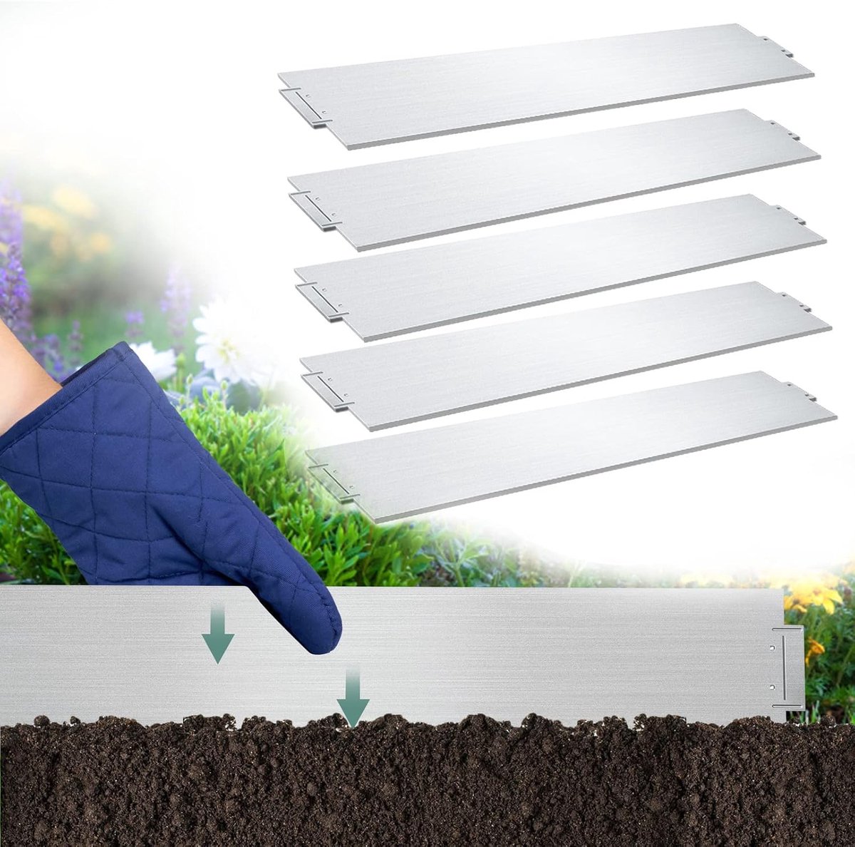 Verzinkt metaal, 5 m, 10 m, 15 m, 20 m, 25 m, 30 m, 35 m, 40 m, 45 m, 50 m, 100 x 15 cm of 100 x 18 cm, bloembedrand, maairand, palissade, tuinbed, zilver (lengte 10m - hoogte 15cm)