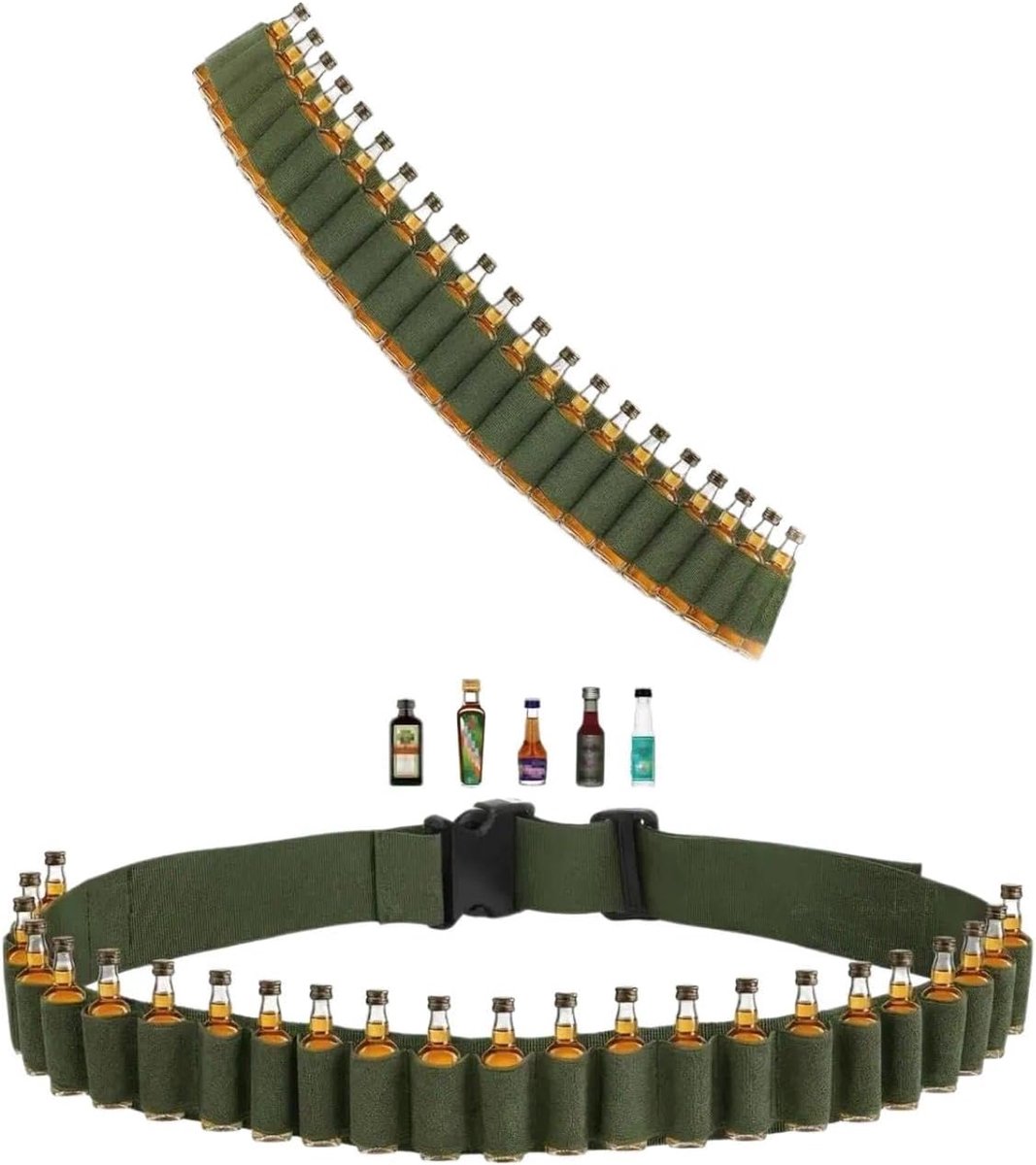 27 shots, groen, verstelbare gin & shot-riem van nylon, voor carnaval, vrijgezellenfeest en feesten, praktische klopper riem voor bier en dranken