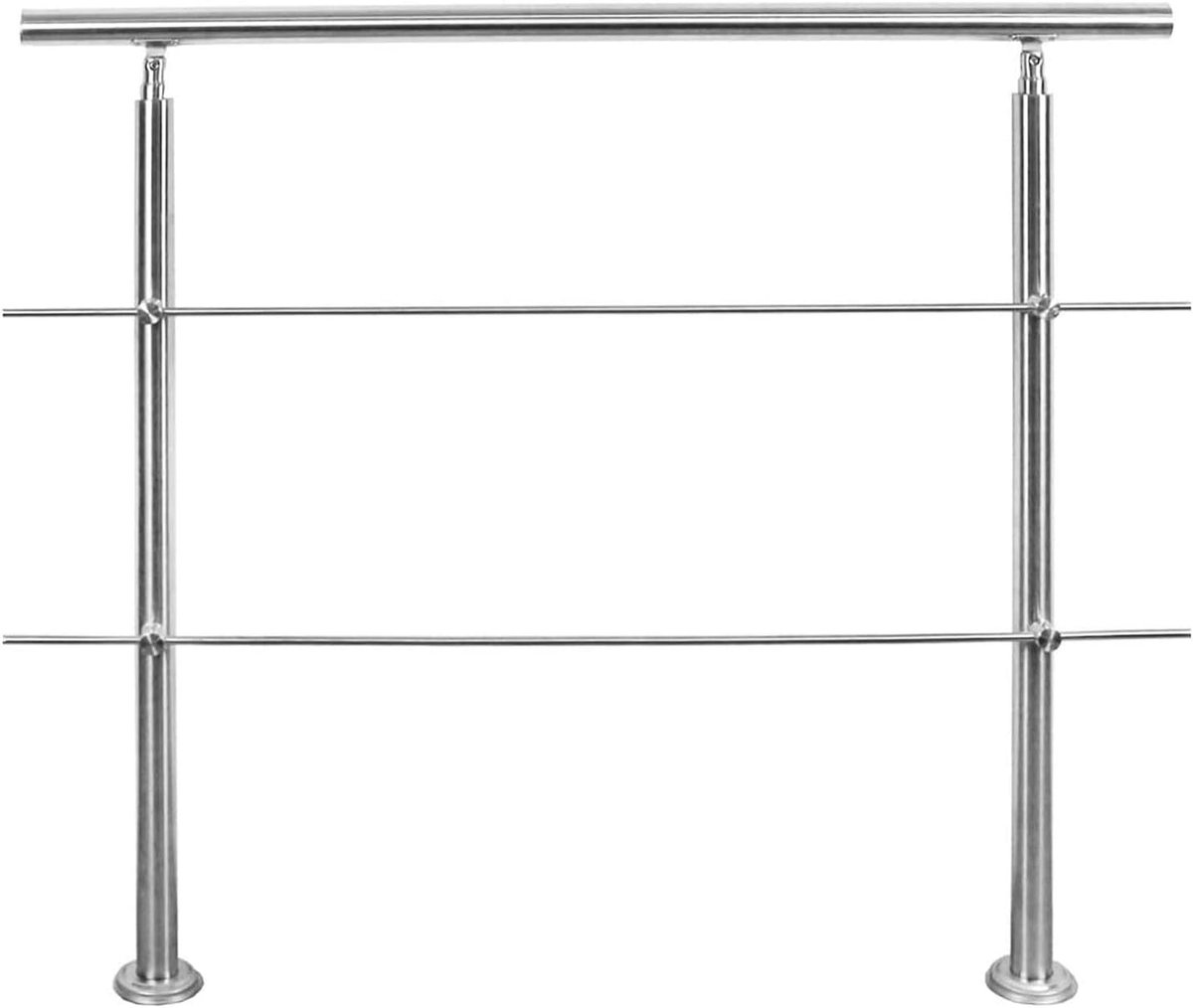 160cm Roestvrij Stalen Trapleuning Inox Leuning Leuning Set met 2 Palen Binnen Bar Leuningen voor Trap Balkon Terras Borstwering (met 2 Dwarsverbindingen)