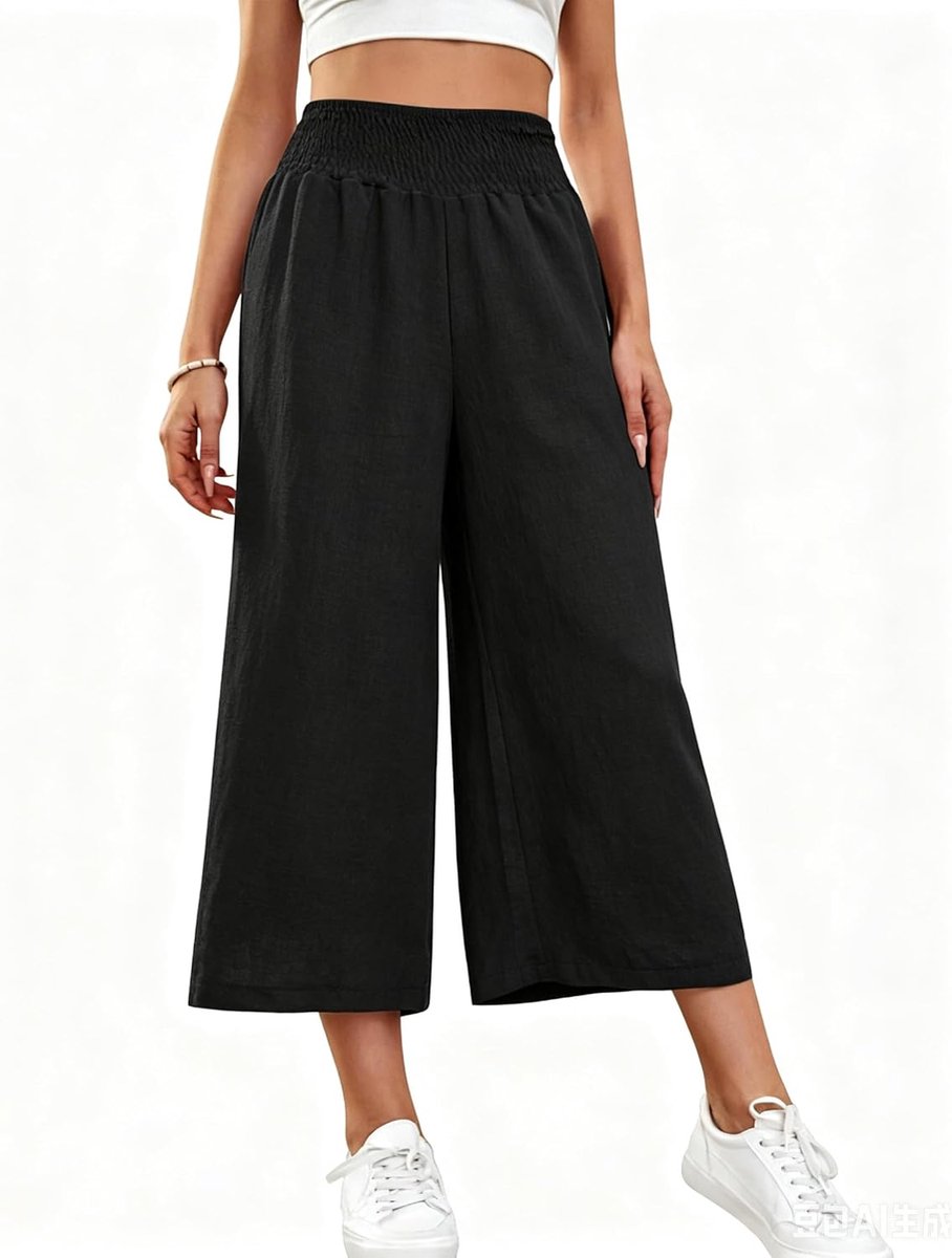 Linnen Broek Dames 3/4 Culotte Wijde Pijpen Met Zakken Ademend Casual Capri Broek Zomer