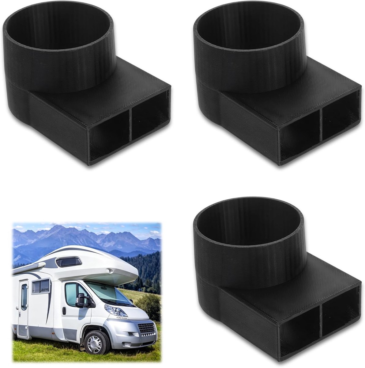 3 stuks luchtstroomomvormer 90° 55 mm diameter zwart