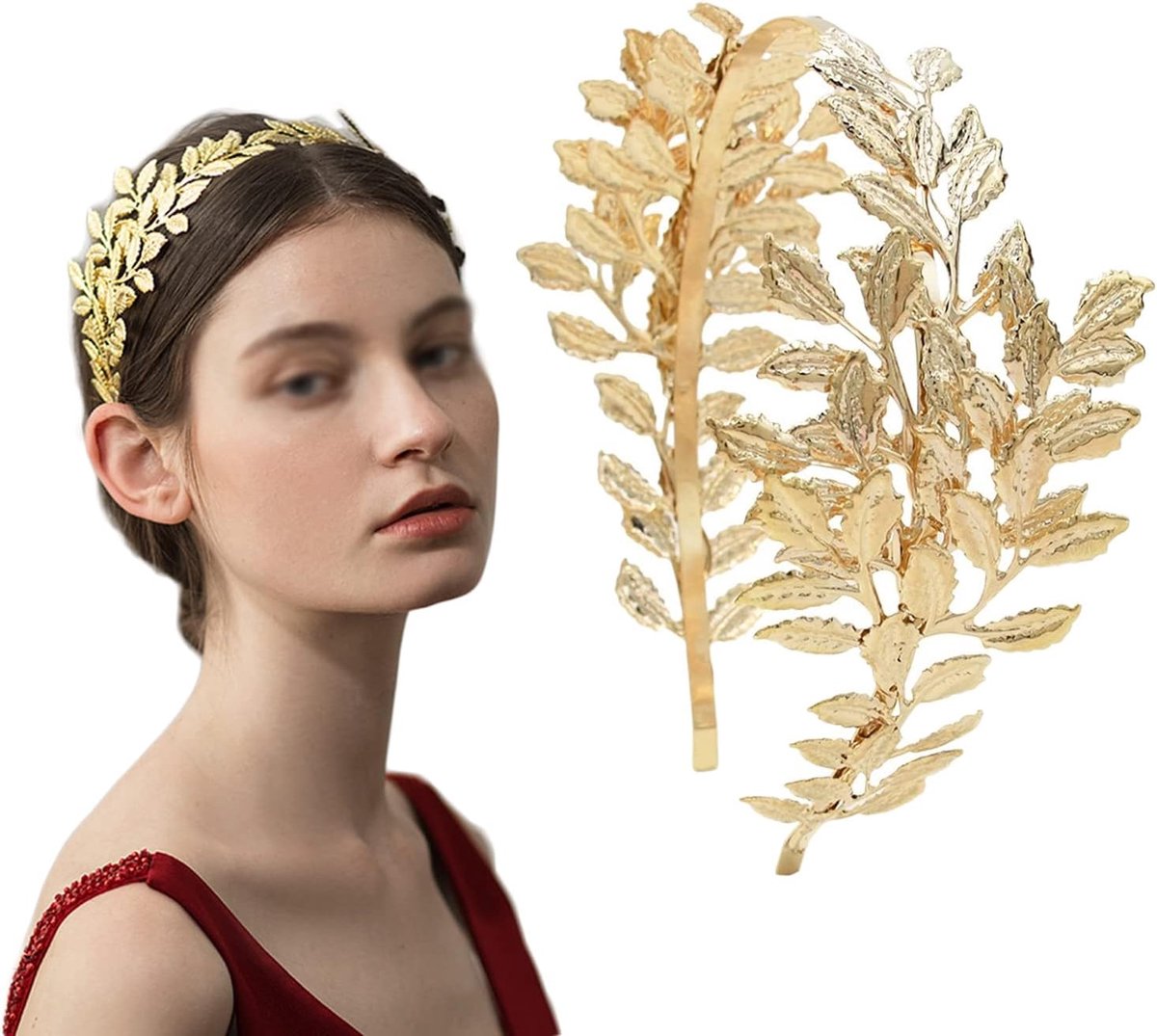 Kroon, Blad Hoofdband, Bruiloft Hoofdband Goud, Godin Zendspoel, Gebruikt voor Bruids Juwelen, Bladgoud Hoofdtooi, 13x6.7x15cm (Goud)