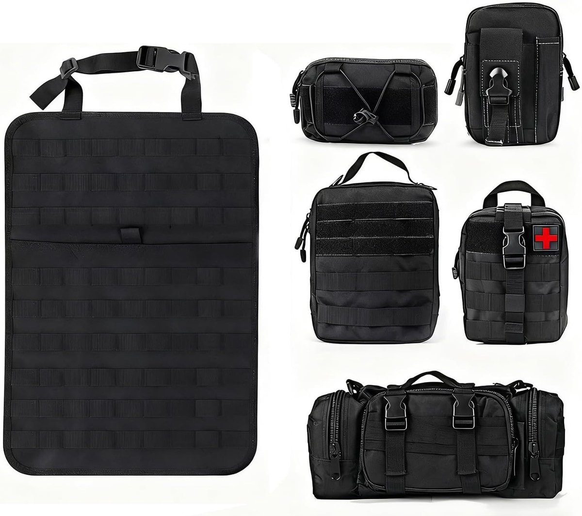 Autostoelorganizer met Molle-paneel, universele opbergtas voor de achterbank, voor SUV, autostoel, pickup & bestelwagen, hoogwaardig Oxford-weefsel, eenvoudige montage (zwart)