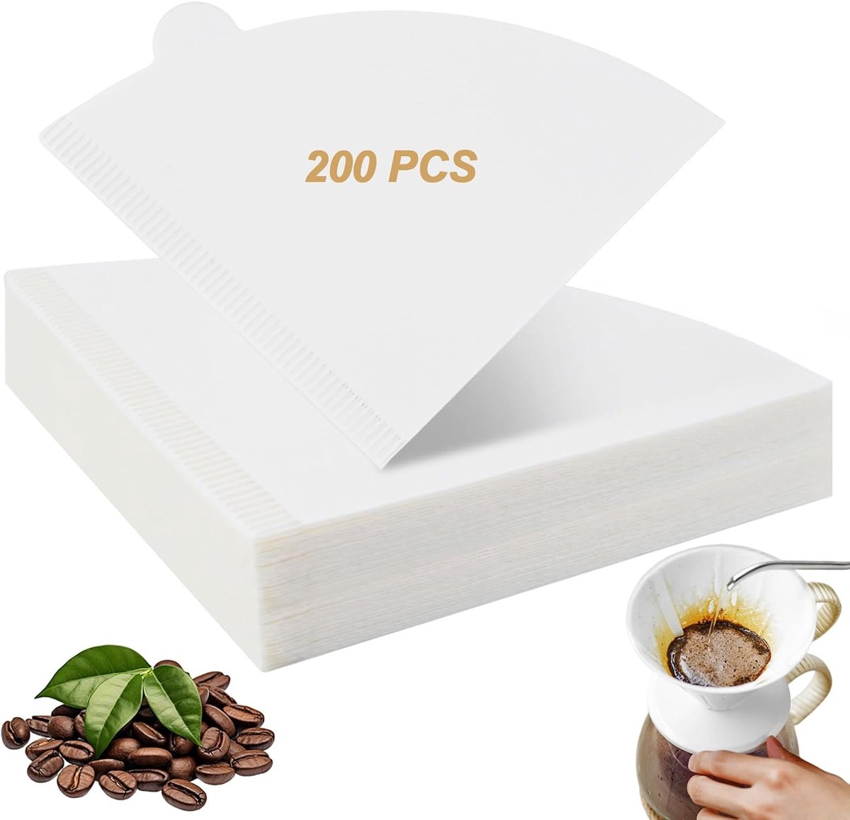 Maat 1-200 stuks, filterzakken, V-vormige kegelkoffiefilter, ongebleekte papieren filter voor koffiezetapparaten, koffiepot, filterbeker (1-2 kopjes)
