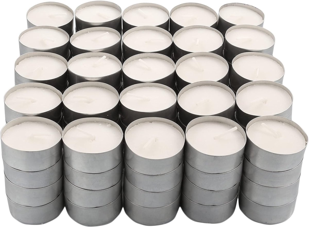 Set van 100 theelichtjes, geurloos, wit, lange brandduur 4,5 uur, 100% paraffine, Ø 38 mm, perfect voor horeca en woondecoratie