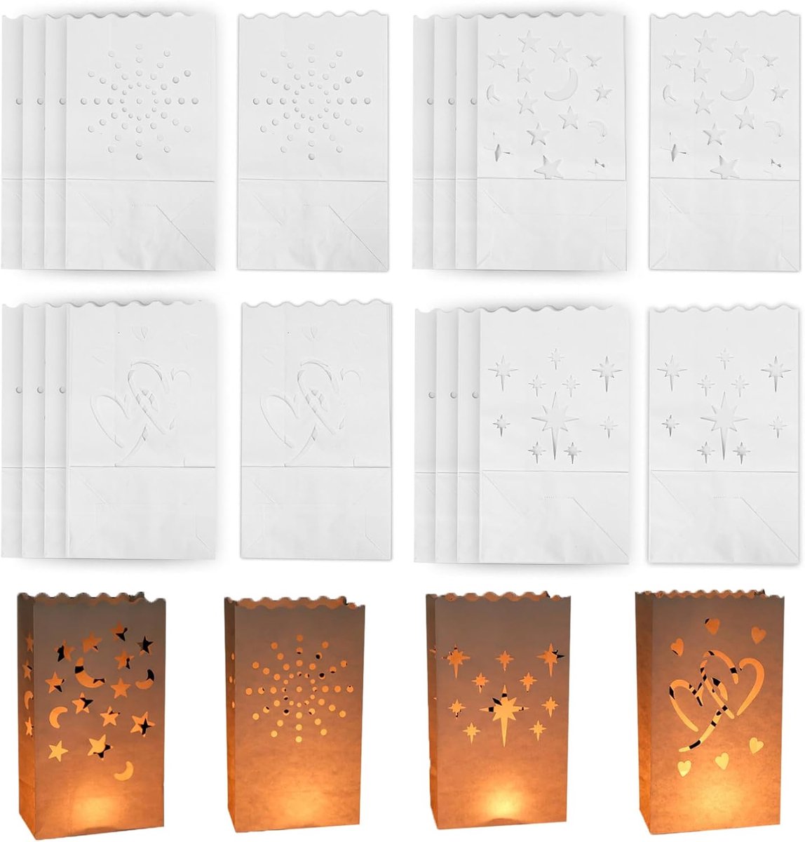 20 stuks robuuste kaarsenzakken, kaarsenhouders, witte kaarsenzakken voor Valentijnsdag, verloving, recepties en Kerstmis