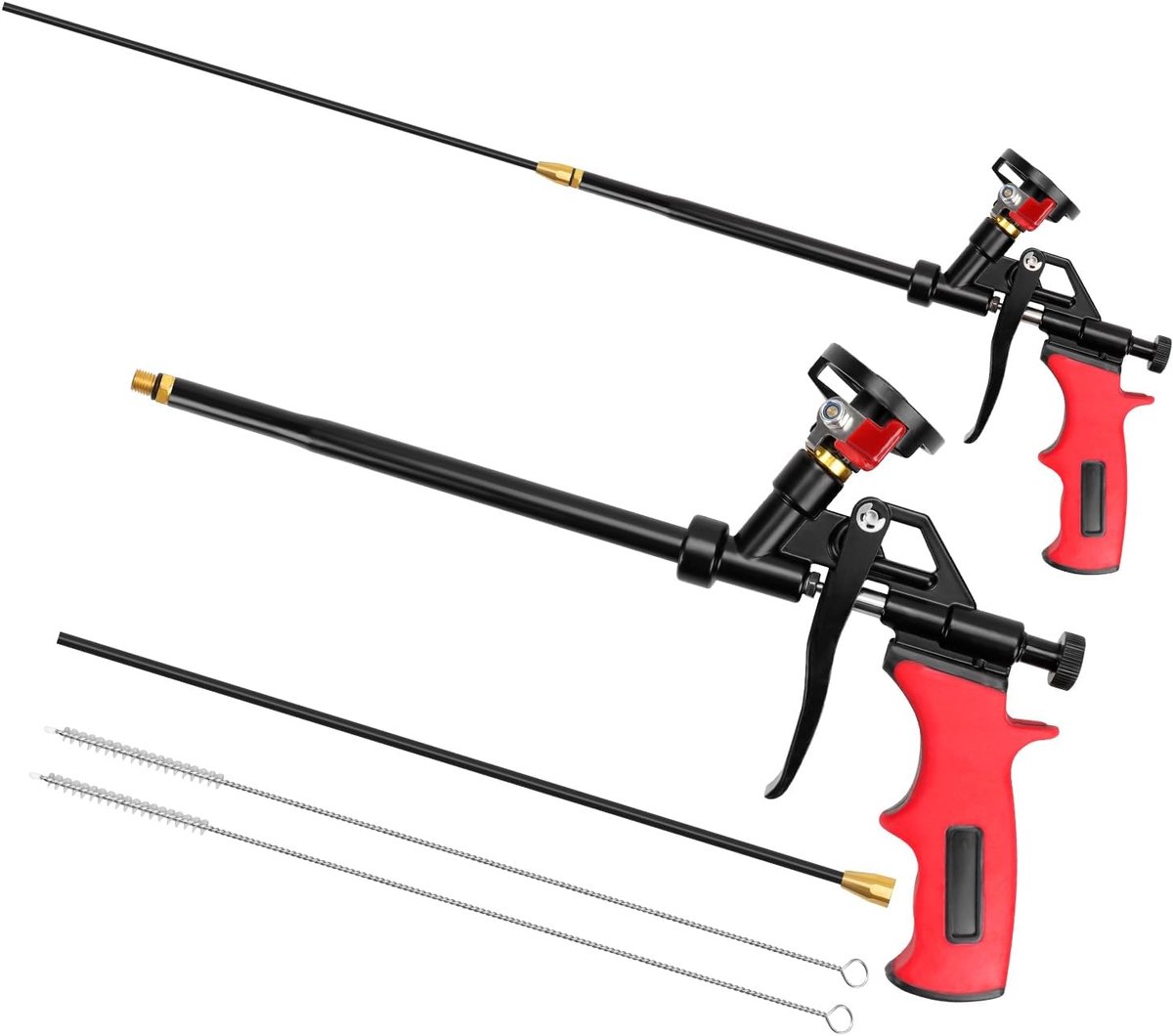 2 stuks bouwschuimpistool, 63 cm, uitgebreid spuitschuimpistool van metaal, professioneel doseerpistool met schakelaar voor het afdichten, vullen en afdichten, geen reiniger