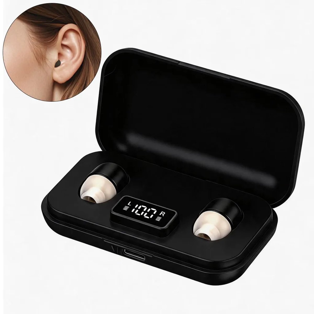 Bluetooth 5.4 mini in-ear slaapoordopjes, draadloze slaapoordopjes, speciaal ontworpen Geschikt voor zijslapers, ANC en ENC actieve ruisonderdrukking, ultralichte, onzichtbare oordopjes van 2 gram, met led-display.