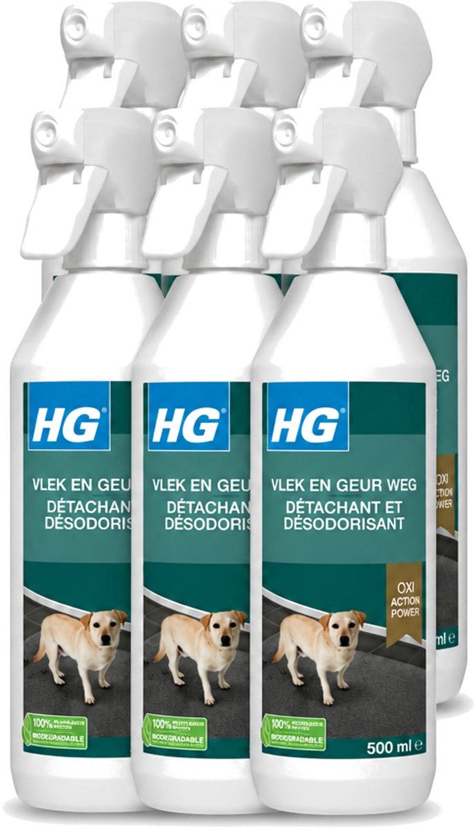 6 x HG - Vlek & Geur Weg Spray - Hond - Oxi Action Power - Hardnekkige Werking - 500 ml - Voordeelverpakking - 6 stuks
