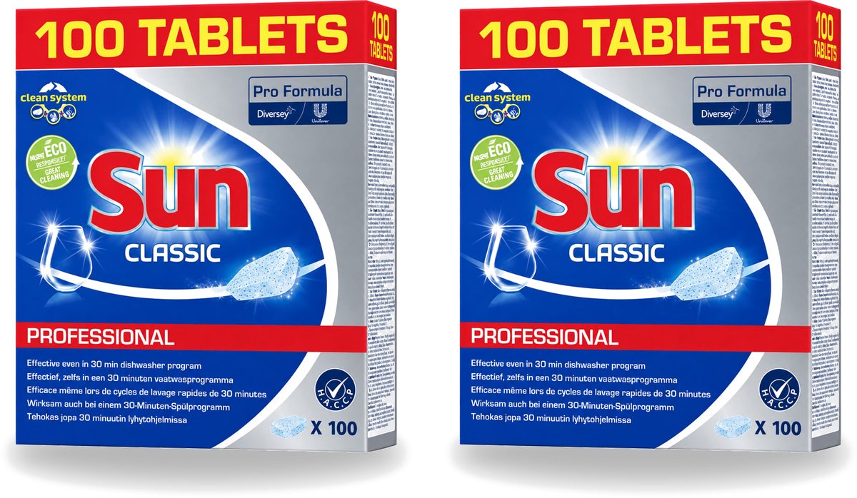 2 x Sun Classic - Pro Formula - Vaatwastabletten - 100 Tabletten - Voordeelverpakking - 2 stuks