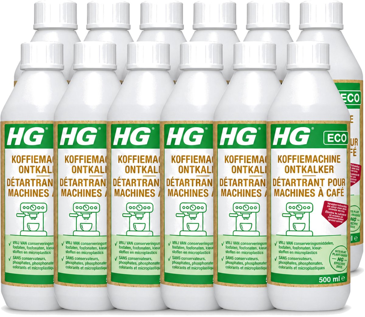 12 x HG ECO - Koffiemachine Ontkalker - Op Basis Van Citroenzuur - 6 Reinigingsbeurten - 500 ml - Voordeelverpakking - 12 stuks