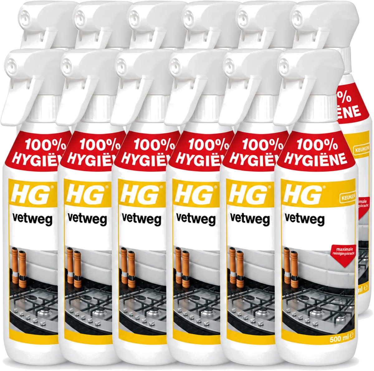 12 x HG - Vetweg - Maximale Reinigingskracht - 500 ml - Voordeelverpakking - 12 stuks