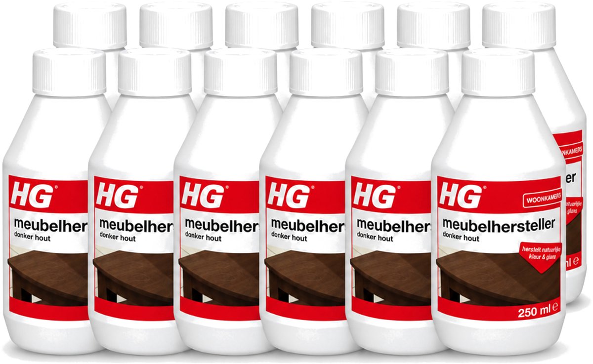12 x HG - Meubelhersteller - Donker Hout - Herstelt Natuurlijke Kleur & Glans - 250 ml - Voordeelverpakking - 12 stuks