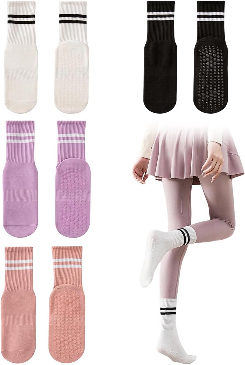 Pilatessokken dames kuitlengte - antislip stoppersokken met noppen - zweetafvoerend - ideaal voor yoga - ShopVlot