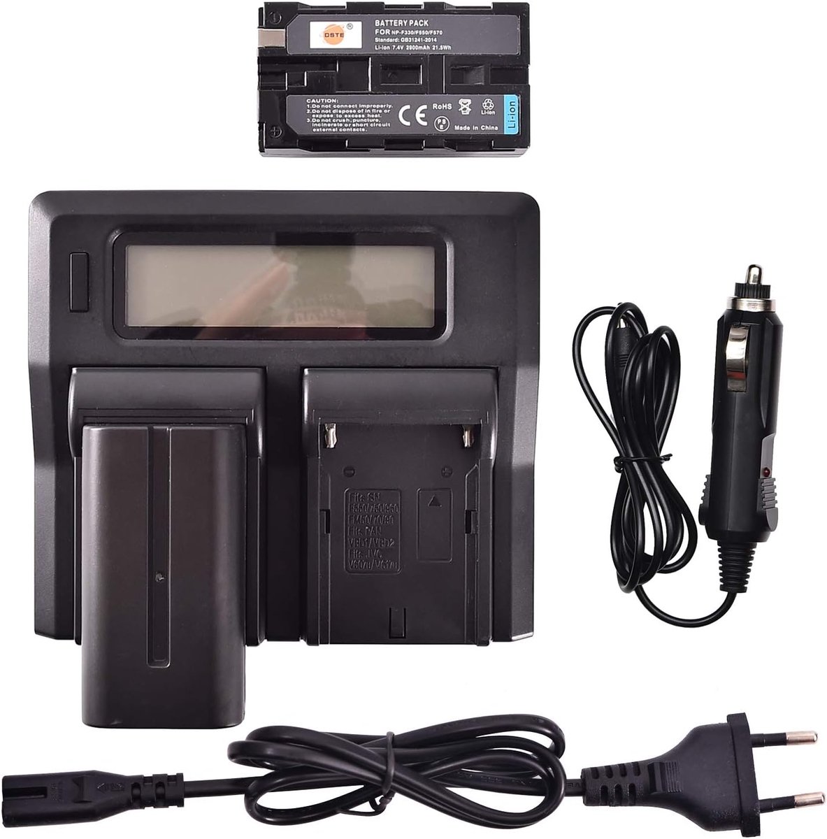 DSTE 2 stuks NP-F550 vervangende batterij + dubbele lcd-oplader compatibel met Sony NP-F570, NP-F330, CCD-SC9 - ShopVlot