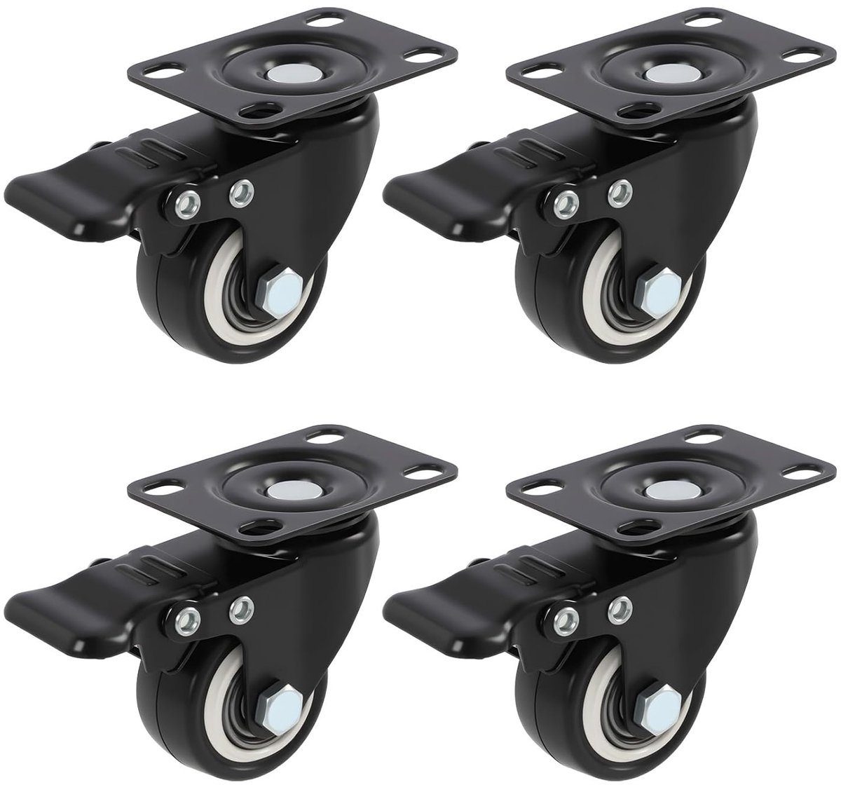 4 stuks zware wielen, klein plat, 40 mm, meubelwielen, klein met rem, stille zware belasting, zwenkwielen van rubber - ShopVlot