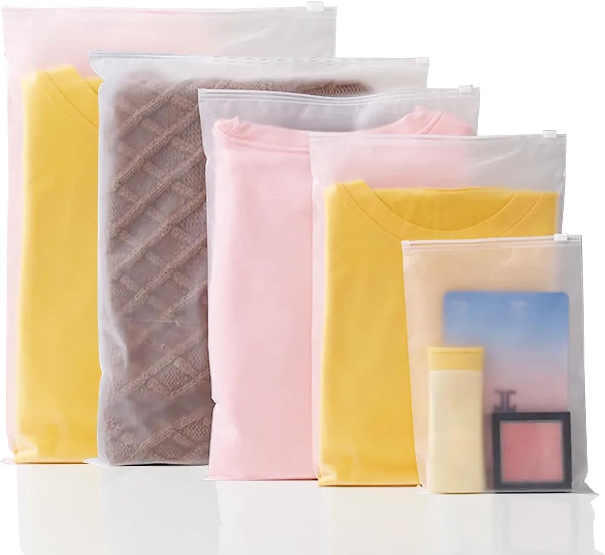 Ritszakken, 34 stuks, met ritssluiting, bikinitas, matte ritszakken, plastic zakken, kledingzakken, opbergzakken voor ondergoed, handdoeken, schoenen, cosmetica (5 maten)
