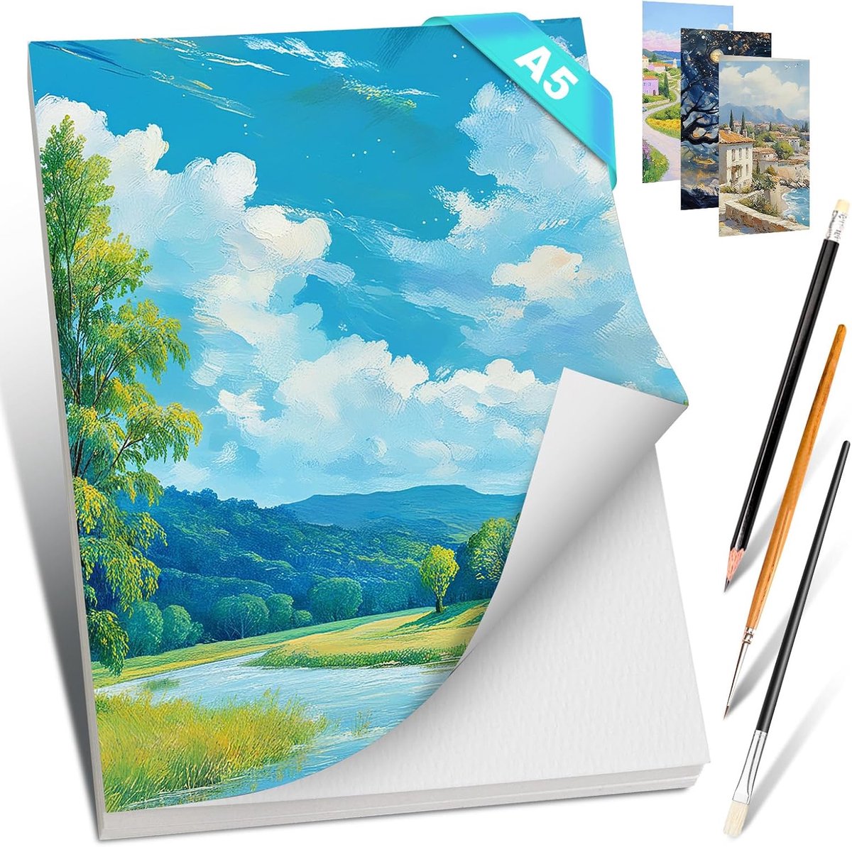 Aquarelpapier, 30 vellen aquarelpapier, 300 g, aquarelblok, schilderpapier, waterverfpapier, waterverf, tekenpapier, gouachepapier, doe-het-zelf, cadeau, ansichtkaarten voor studenten, leraren